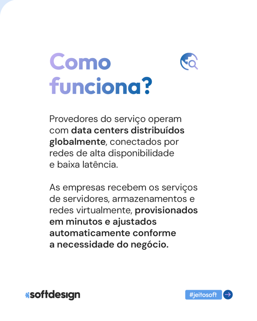 Imagem explicativa sobre funcionamento de data centers distribu&iacute;dos, conectados por redes de alta disponibilidade e baixa lat&ecirc;ncia.